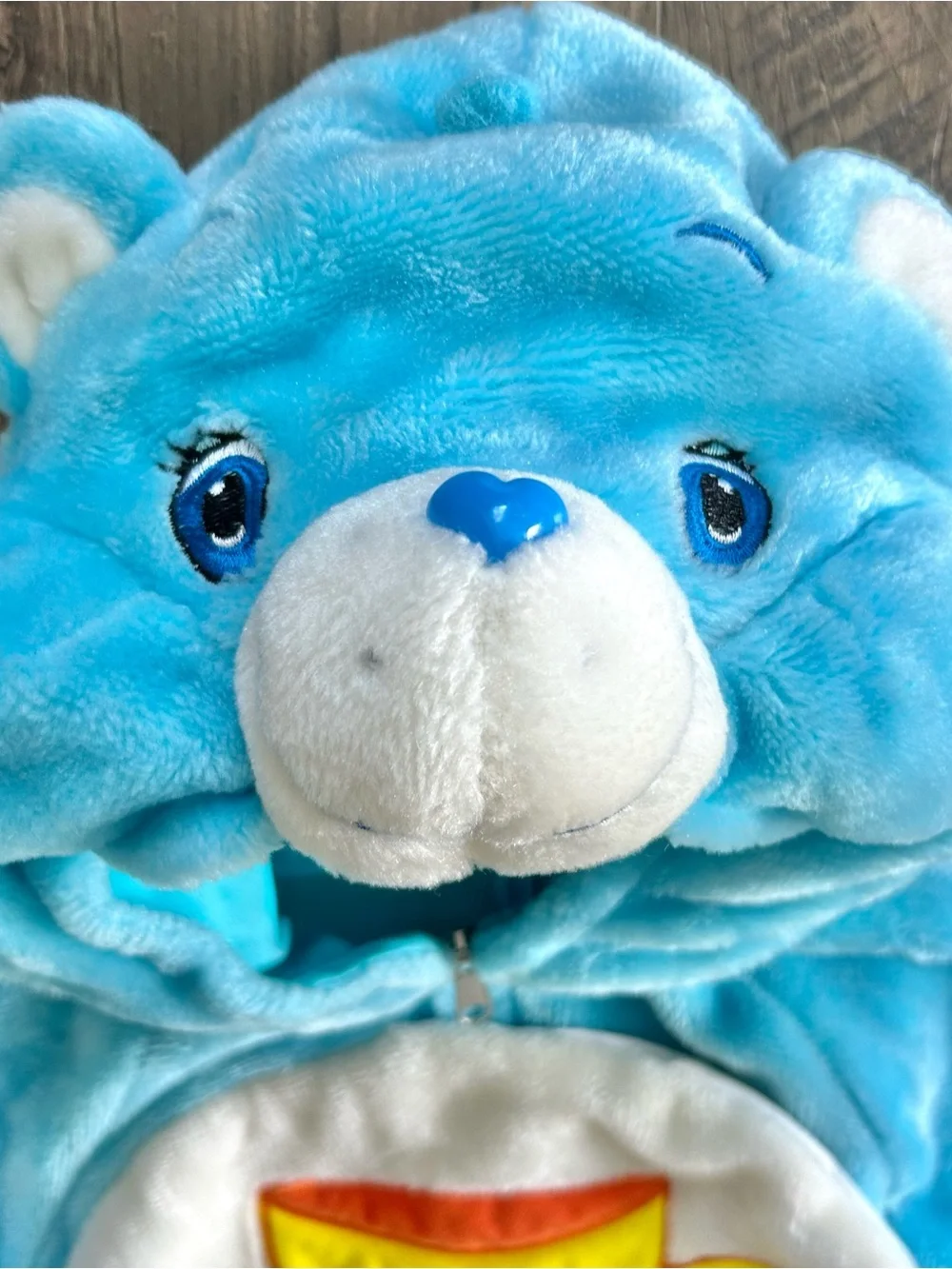 Care Bears Costume Kids 2-4 Years Blue Champ Bear Hooded Plush Vintage 2004